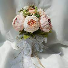 Bulk buy artificial wedding bouquets online from chinese suppliers on dhgate.com. Rustic Retro Style Bride Bridesmaid Bouquets Artificial Peony Fake Rose Holding Flower Long Ribbon Buy At A Low Prices On Joom E Commerce Platform