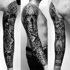 Black And White Sugar Skull Thigh Tattoo Geometric Skull Sleeve Skull Sleeve Tattoos Sleeve Tattoos Skull Sleeve