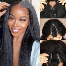 Nadula Peruca reta crespo 10A V Part cabelo humano No Leave Out Upgraded U  Part Perucas sem cola para mulheres, brasileiro Yaki Straight V Part Human  Hair Beginner Friendly Wig 150% Densidade