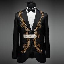 Black And Gold Mens Dress Outfit Mens Dress Suit Wedding Suits For Men Gold Black White Suits Wedding Costume Marriage Homme Gold Embo Black Suit Wedding Wedding Suits Men Black Wedding Suits