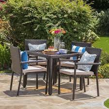 Porto Outdoor 5 Piece Square Wicker Dining Set With Cushions Multibrown Textured Beige Walmart Com Wicker Dining Set Clearance Patio Furniture Patio Dining Set