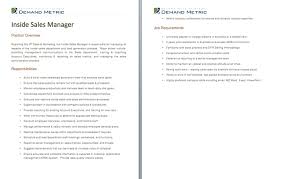Inside Sales Manager Job Description A Template To Quickly Document The Role And Responsibilities For This P Sales Job Description Sales Jobs Job Description
