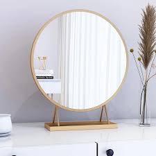 Vintage bevelled glass mirror gold accent fixings currently set to landscape. Makeup Mirror Nordic Gold White Metal Round Wall Vanity Mirror Home Decorative Bedroom Dresser Large Desktop Mirrors Mx9261728 Decorative Mirrors Aliexpress