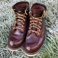 Because It S Therapeutic Redwingheritage 8138 Mocs 1 Years Almost Solid Wear 1 Coat Of Mink Oil Mens Cowboy Boots Red Wing Boots Red Wings Boots Outfit
