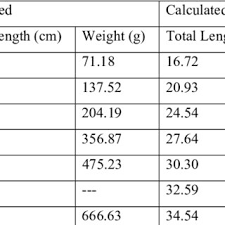 Observed And Calculated Total Length And Weight Of Cyprinus