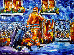 Mullmann Bei Der Arbeit By Mirek Kuzniar Ol Auf Leinwand Spachteltechnik Olmalerei Impressionismus Modernemalerei Idee Farbe Kunst Ideen Leinwandkunst