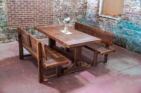 Black High Gloss Finish Wooden Frame Bench With Back And Brown Rustic Kitchen Tables Farmhouse Table With Bench Dining Room Bench