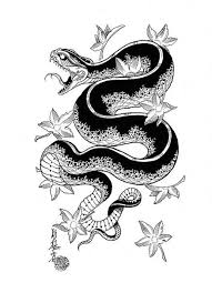 Black And White Snake Tattoo Drawing Dragons Snakes Birds Skulls Jack Mosher Japanese Tattoo Designs Snake Tattoo Design Tattoo Designs