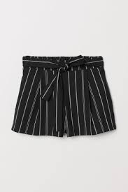 Black And White Striped Shorts Womens Shorts With Tie Belt Black White Striped Ladies H M Us 5 White Short Dress Black And White Shorts Striped Shorts Outfit