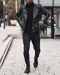 Leather bomber jacket from the blacksmith casual collection. Fashion Vanity Leather Jacket Men Blue Jean Jacket Outfits Boots Outfit Men