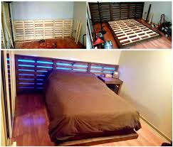 F you need a bed but are on a budget, why not make one yourself? Diy Platform Pallet Bed With Lights Xl Headboard Easy Pallet Ideas