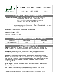 Material Safety Data Sheet Calcium Hydroxide Msds