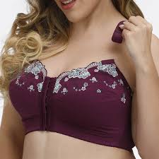 Plus Size G Cup Front Closure Embroidery Wireless Full Coverage Bras