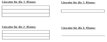 Die schreiblineatur im din a4 format bestehet aus vier linien im abstand von genau 5 mm und einem hellgrauen mittelband. Lineaturfelder