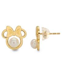 Disney Children S Cultured Freshwater Pearl 4mm Minnie Mouse Stud Earrings In 14k Gold Reviews Earrings Jewelry Watches Macy S