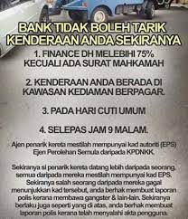 Check spelling or type a new query. Lahad Datu Info Tahukah Anda Proses Menarikbalik Kenderaan Di Bawah Akta Sewa Beli 1967 Bila Bank Boleh Mulakan Proses Tarikbalik Kenderaan A Apabila Penyewa Mempunyai Kemungkiran Pembayaran Ansuran 2 Kali Berturut Turut