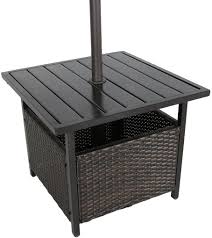 Small space coffee & side tables. Amazon Com Iwicker Patio Pe Wicker Umbrella Side Table Stand Outdoor Bistro Table With Umbrella Hole Garden Outdoor