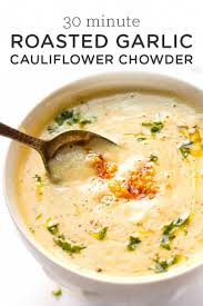 30 Min Recipe This Creamy Cauliflower Chowder Soup Is Made With Roasted Garlic Hummus And Quinoa And Is Recipes Cauliflower Soup Recipes Cauliflower Chowder