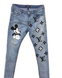 Custom Made Forever 21 Denim Jeans For Men Mickey Mouse X Louis Vuitton Custom Clothes Denim Design Custom Denim
