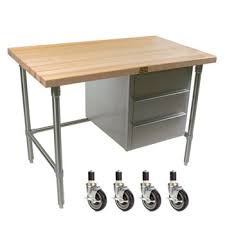 Discover our diverse product range. Bakers Table With Stainless Steel Base And 3 Drawer Tier 1 3 4 Flat Hard Maple Top By John Boos Kitchensource Com