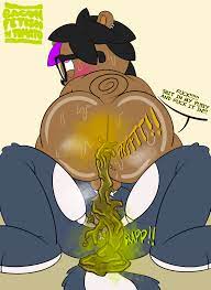 absurd res anthro anus ass baconfetish'ntomato balls big butt big  tail blush bodily fluids brown body brown fur digital media (artwork) duo  ear piercing english text eye roll eyewear