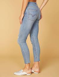 Levis Wedgie High Rise Blue Spice Womens Skinny Ripped