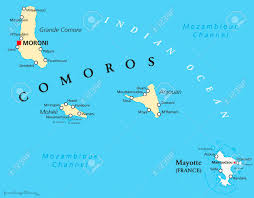 Explore detailed map of comoros, comoros travel map, view comoros city maps with interactive comoros map, view regional highways maps, road situations, transportation, lodging. Political Map Of Comoros With Capital Moroni Important Cities And The Islands Grande Comore Moheli And Anjouan With The Archipelago Mayotte An Oversea Department Of France Royalty Free Cliparts Vectors And Stock
