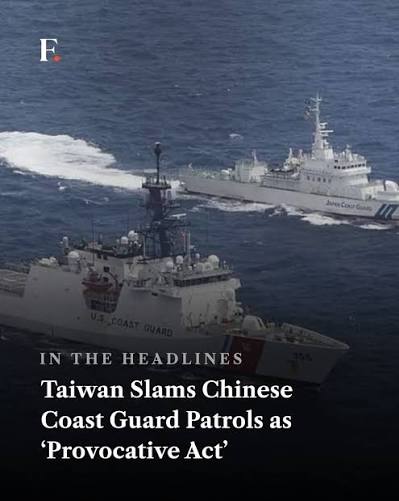 Taiwan has sharply criticized China after Chinese Coast Guard vessels  conducted patrols in waters east of the island, describing the move as a  provocative challenge to its sovereignty and a form of