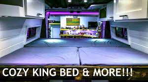 Camper with king size bed. King Size Bed In Van Final Build Series Vanlife Youtube
