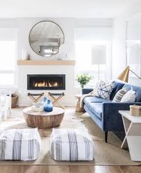 I M In Love Boho Coastal Farmhouse Living Room With Blue Couch Navy Director S Stools Blue Couch Living Room Farm House Living Room Blue Living Room Decor