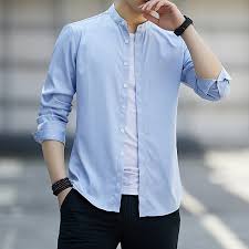 Spring Light Blue Men Shirt Fashion Mens Shirts Casual Slim Fit Autumn Stand Collar Male Oversized Social Shirt Boy 3xl 4xl 5xl Casual Shirts Aliexpress