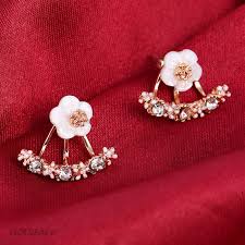 Bông Tai Hoa Vòng Cung Đính Hạt Vàng Rose