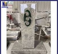 Customized European Style Grey Marble Pillar Headstone