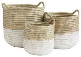 White Dipped Barrel Baskets These Simple Beachy Baskets Are Perfect For Corralling All Of Your Summer Essentials In A Basket Dipped Furniture Painted Baskets