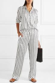 Black And White Striped Silk Pajamas White Striped Silk Satin Pajama Pants Asceno Satin Pajama Pants Satin Pajamas Pajama Shirt