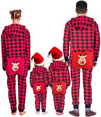 Amazon Com Matching Family Christmas Buffalo Plaid Reindeer Pajamas Cotton Onesie Pajamas With Drop Seat For Kids Teens And Adults Clothing Shoes Jewelry
