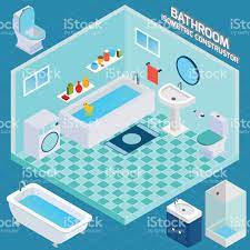isometric bathroom and toilet apartment interior with 3d facilities バスルームのインテリア インフォグラフィックス 新奇