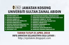 Permohonan jawatan kosong di unisza universiti sultan mp3 & mp4. Jawatan Kosong Universiti Sultan Zainal Abidin Unisza 21 April 2018