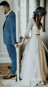 Cheap Two Piece Rustic Wedding Dresses With Sleeves Viniodress Vw1113 Ivory Chiffon Wedding Dress Wedding Dress Chiffon Beach Bridal Dresses