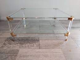 Table does not come with glass top (last image shows what a larger glass top would look like with; Vintage Lucite And Brass Coffee Table From Charles Hollis Jones 1970s For Sale At Pamono