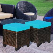 The reversible top is one of many styles of surface these units may feature. Costway 2pcs Patio Rattan Ottoman Cushioned Seat Foot Rest Coffee Table Turquoise Best Buy Canada