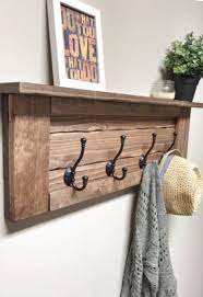 Wooden Entryway Coat Rack With Hooks Rustic Wooden Shelf Etsy In 2021 Rustic Coat Rack Rustic Wooden Shelves Coat Rack Shelf