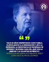 El expresidente Vicente Fox recordó en redes sociales su victoria en las  elecciones del 2000, señalando que con ello, "el pueblo despertó".  #vicentefox #politica
