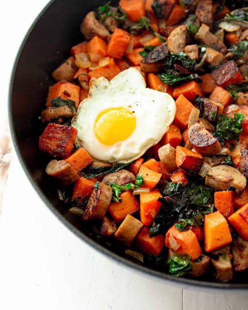 Sweet Potato and Chicken Sausage Hash with Swiss Chard