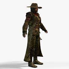 Game Character Cowboy Leather Coat Wide Brimmed Hat Leather Coat Wide Brimmed Hats Game Character