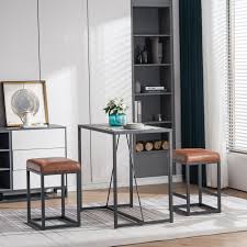 Table has open shelves on the base for stroing tableware and others needed items. Samyohome Bar Table Set Bar Table With 2 Bar Stools Dining Table Set Kitchen Counter With Bar Chairs Industrial For Kitchen Living Room Party Room Brown Samyohome