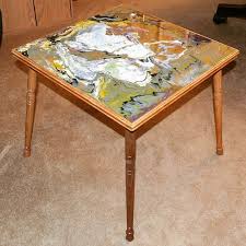 My First 24 X 24 Acrylic Paint Pour Homemade Table Pouring 3 Coats Of Table Top Epoxy Resin From Promarinesupplies Prom Homemade Tables Painting Fluid Art