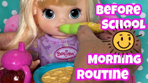 In this baby alive doll salon hairstyles video, she has her hair painted, gets earring, tattoos, manicure and pedicure. Baby Alive Cute Hairstyle Baby Before School Routine Youtube