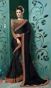 Black not only makes someone look slim and but it also gives a vivid exposure to a toned body. Black Saree And Red Colour Border With Heavy Work Design At Rs 5999 No Border Saree Id 13853926388
