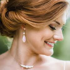 Pink Wedding, Pink and Gold Cubic Zirconia Earrings, Bridal Earrings,  Bridal Wedding, Bridal Jewelry, Free US Ship